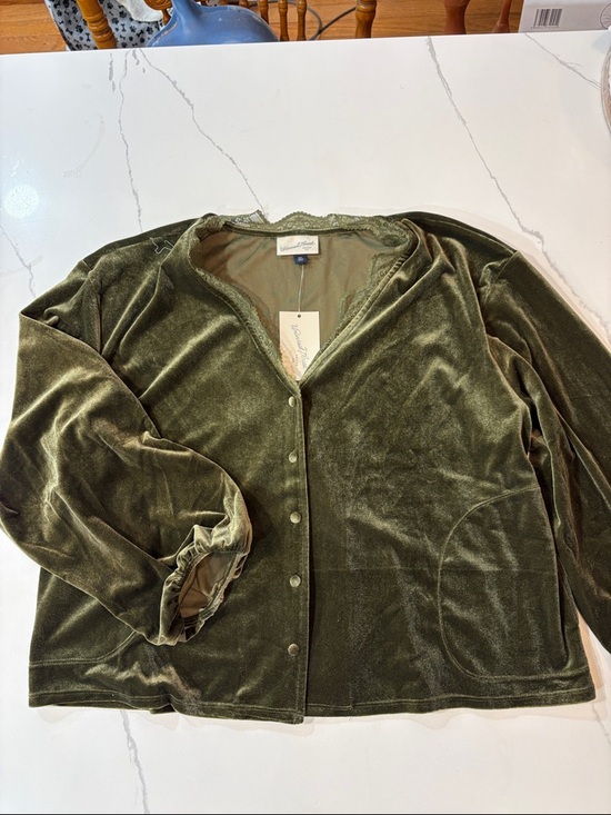 Universal Thread Tops - Universal Thread Olive Green Velvet Button-Down Shirt